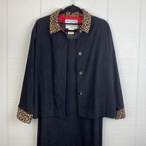 Vintage Jessica Howard 2 pc Set Maxi Dress & Jacket Black Suede Cheetah Print
